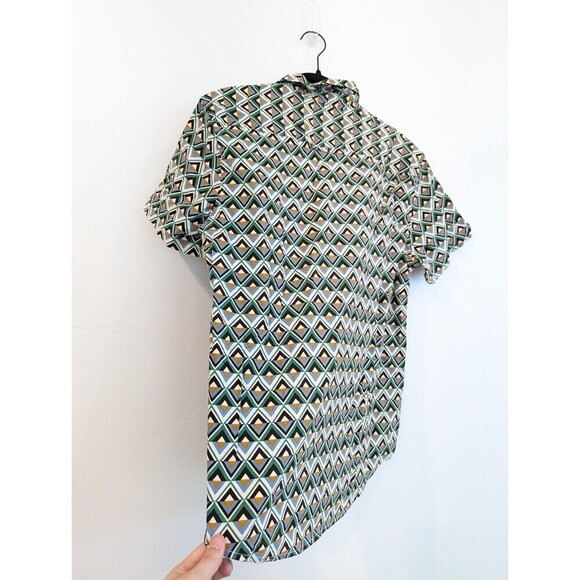 Denim & Flower Mens Button Down Shirt Size S Green Geometric Short Sleeve Casual - Picture 5 of 12